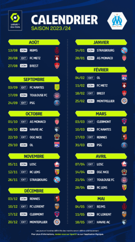 On Connait Le Calendrier Des Matchs De Ligue 1 Pour L'OM Saison 2023-2024